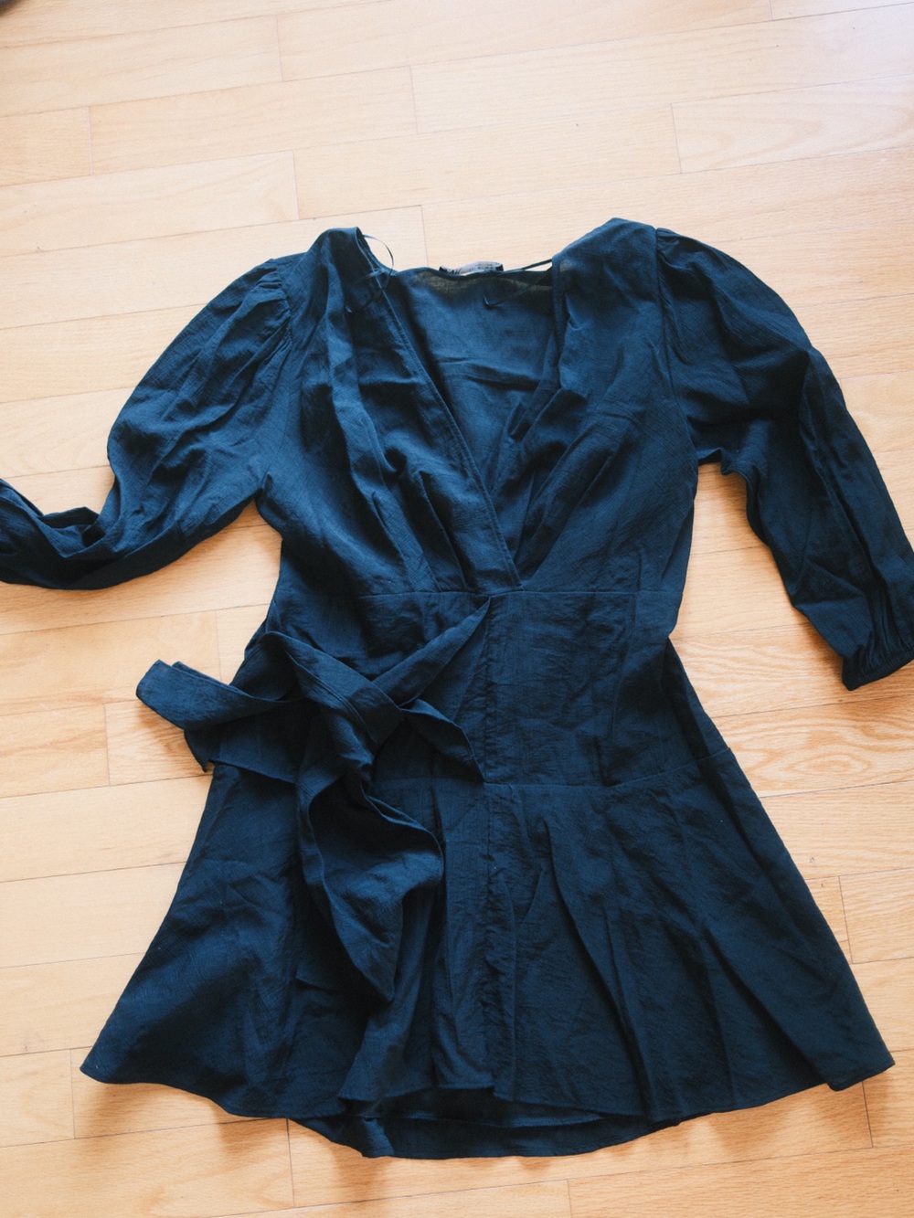 Women’s Black Mini Dress with Self-Tie Waist